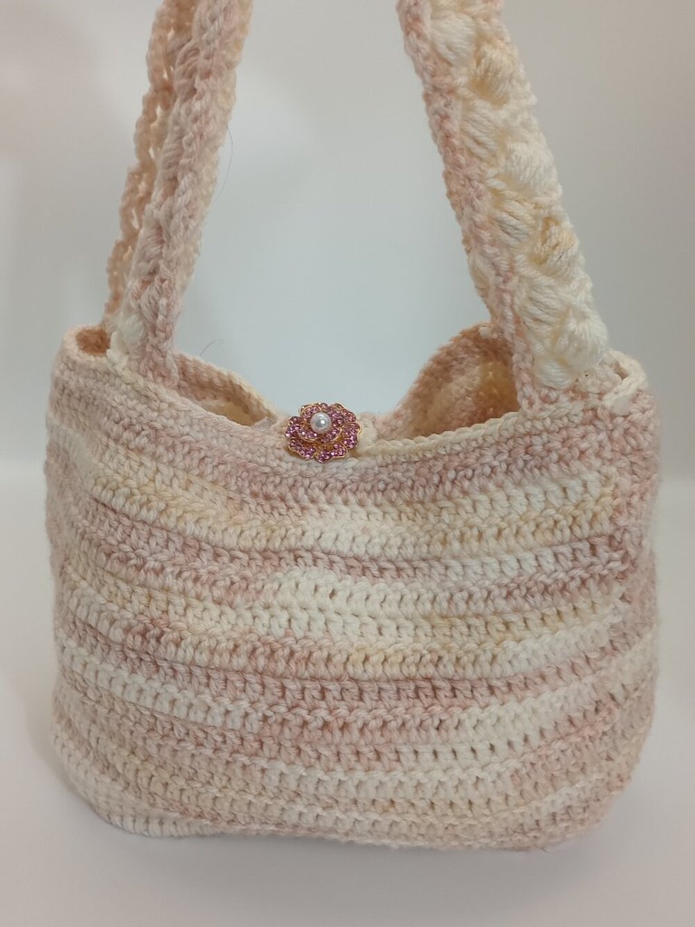 Handmade Crochet Tote Bag Pink & Cream